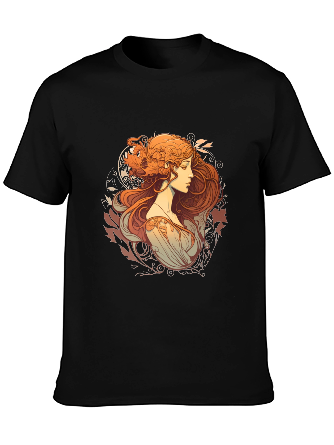 Art Nouveau Woman Graphic Black T-Shirt