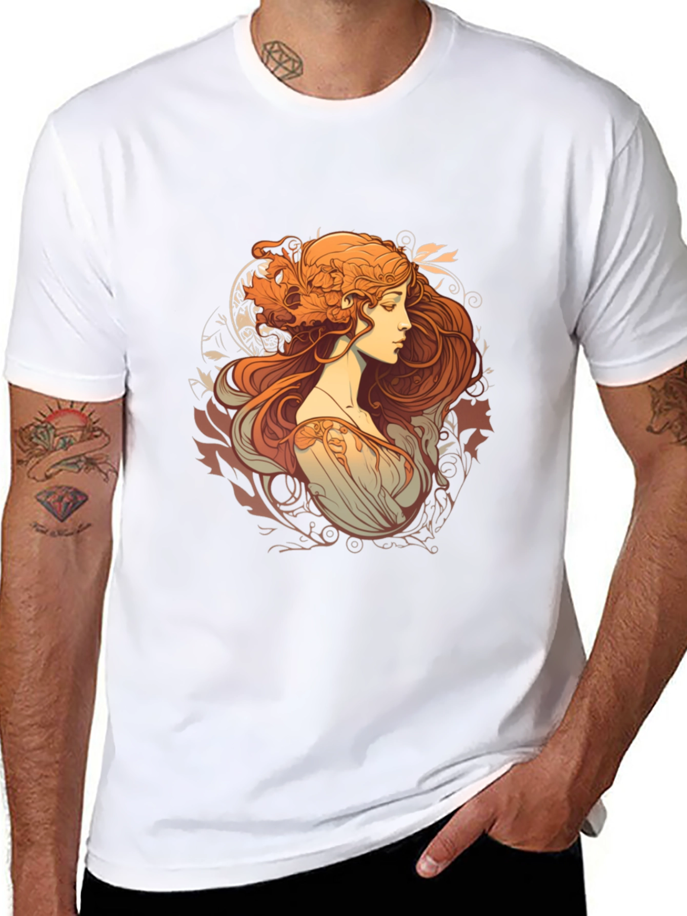 Art Nouveau Woman Graphic Black T-Shirt
