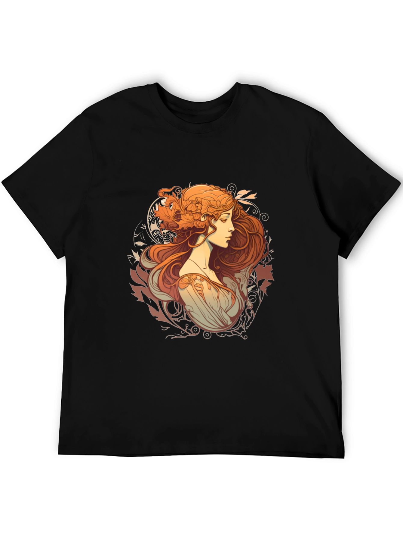 Art Nouveau Woman Graphic Black T-Shirt