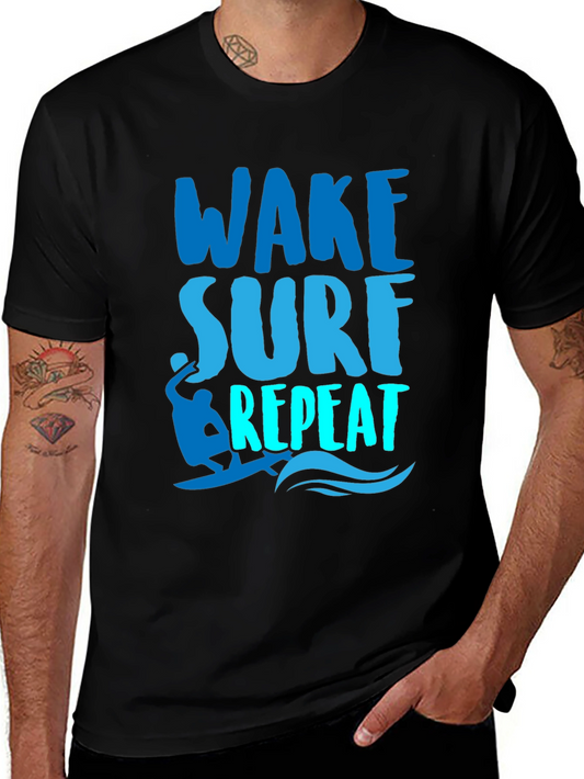 Wake Surf Repeat Graphic Tee - Surfer T-Shirt