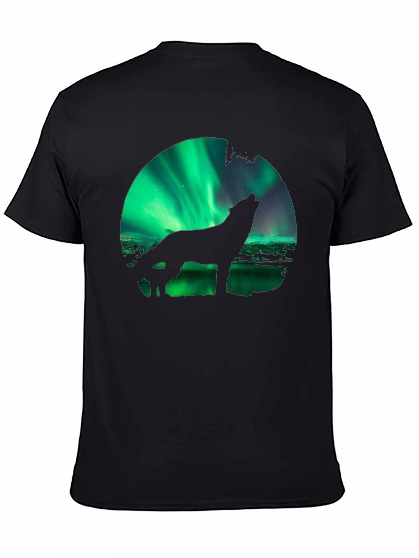 Wolf Aurora Borealis Graphic Black T-Shirt