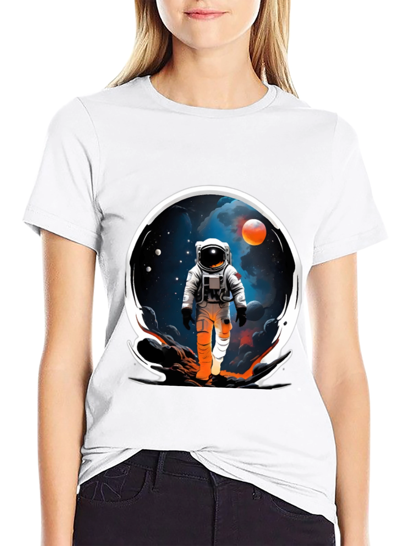 Astronaut in Space Graphic Tee - Black Cotton Blend