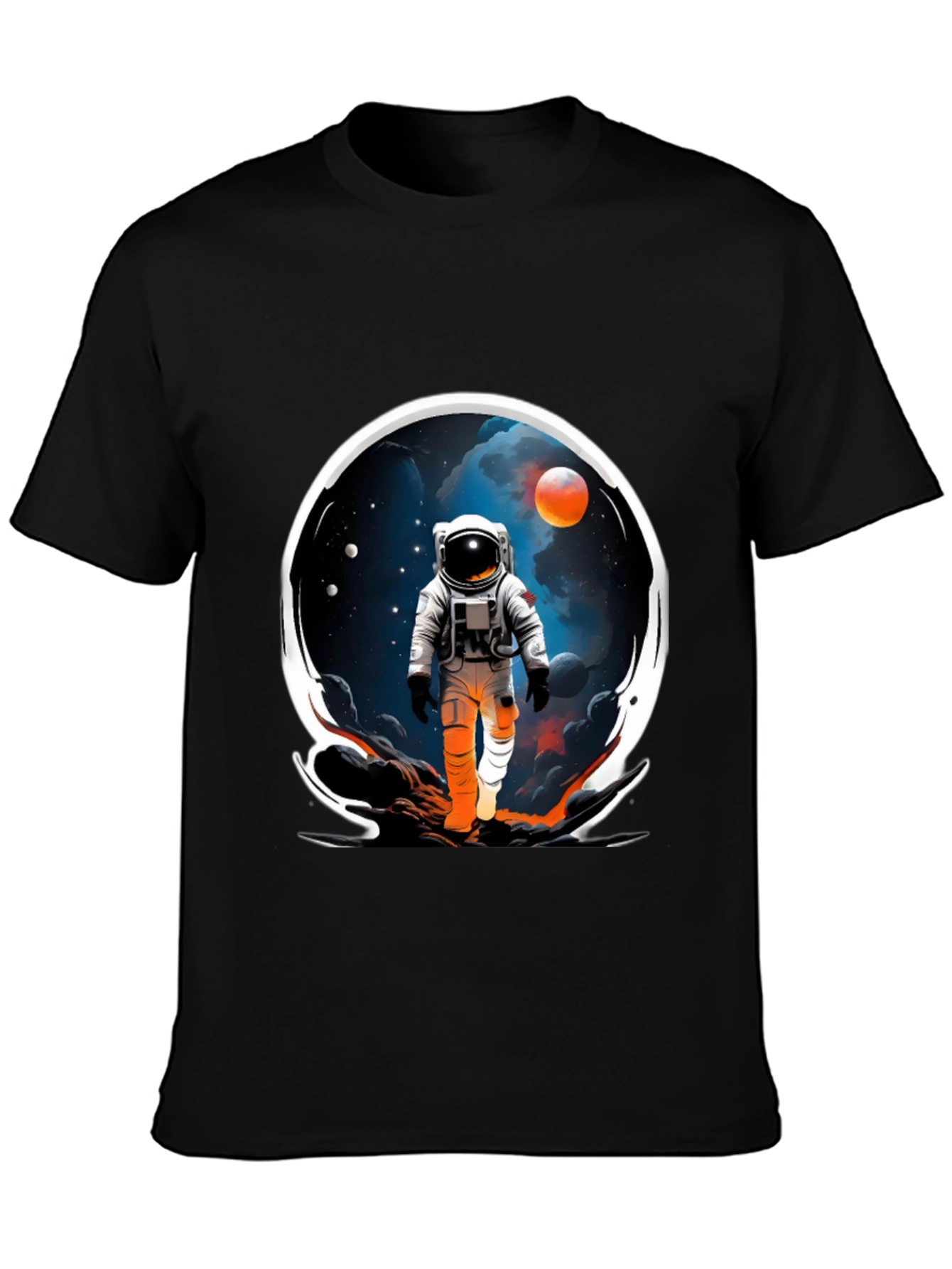 Astronaut in Space Graphic Tee - Black Cotton Blend