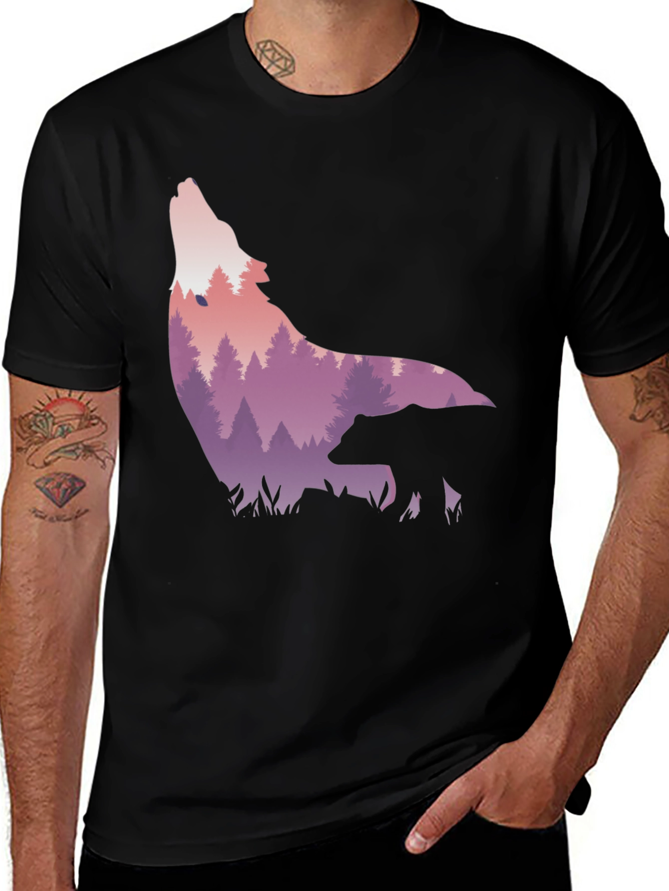 Wolf & Bear Graphic Tee - Nature Scene Print