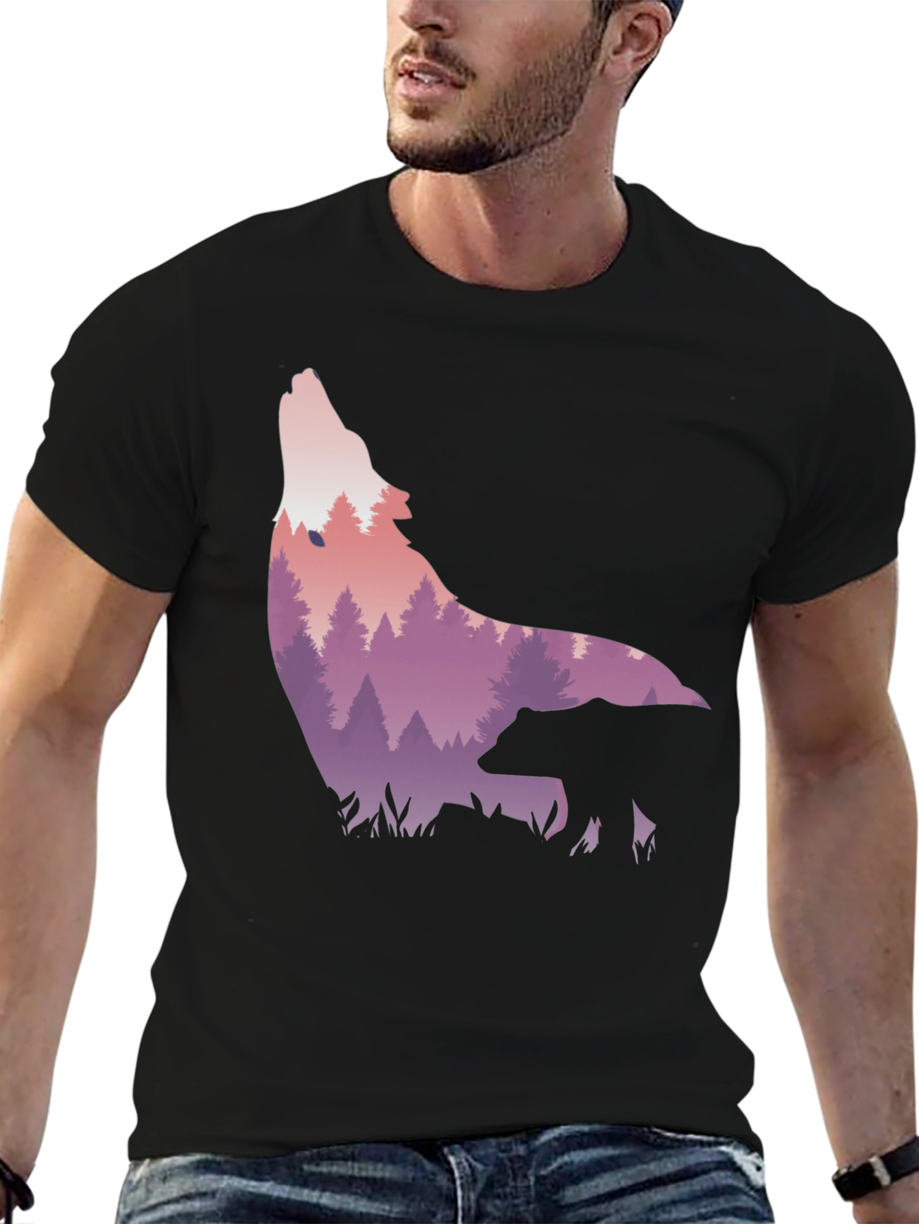 Wolf & Bear Graphic Tee - Nature Scene Print