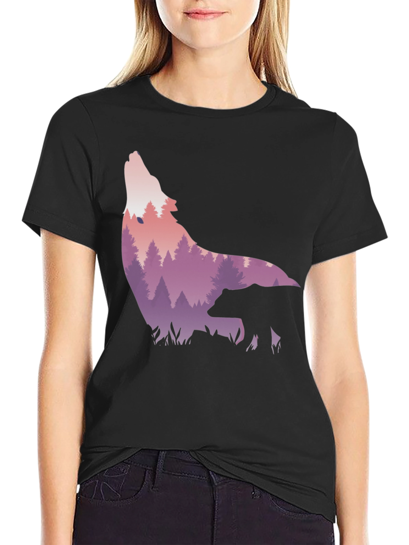 Wolf & Bear Graphic Tee - Nature Scene Print