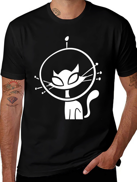Astronaut Cat Graphic T-Shirt - Black Cotton Tee