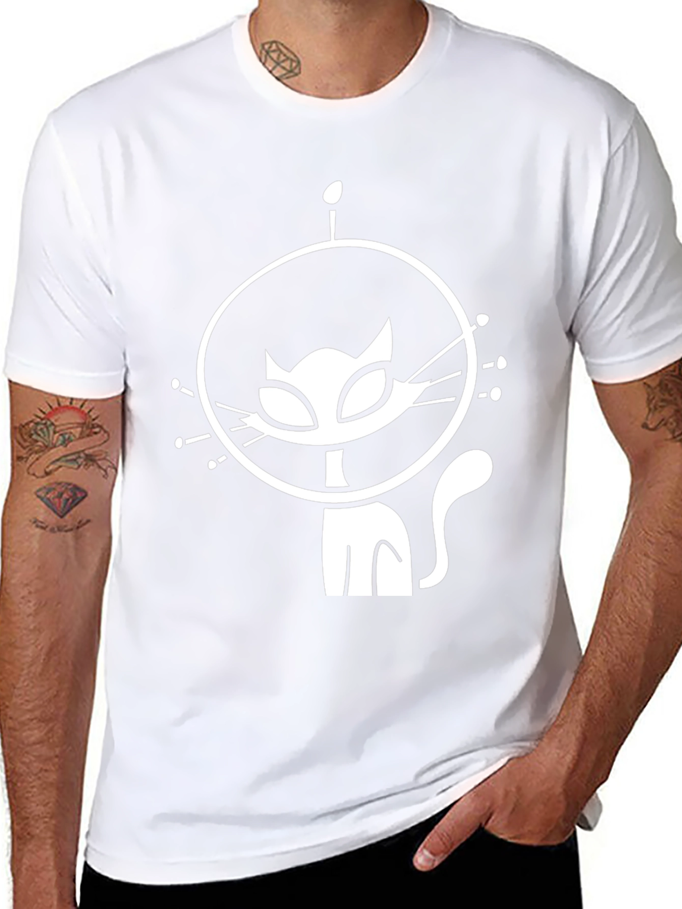 Astronaut Cat Graphic T-Shirt - Black Cotton Tee