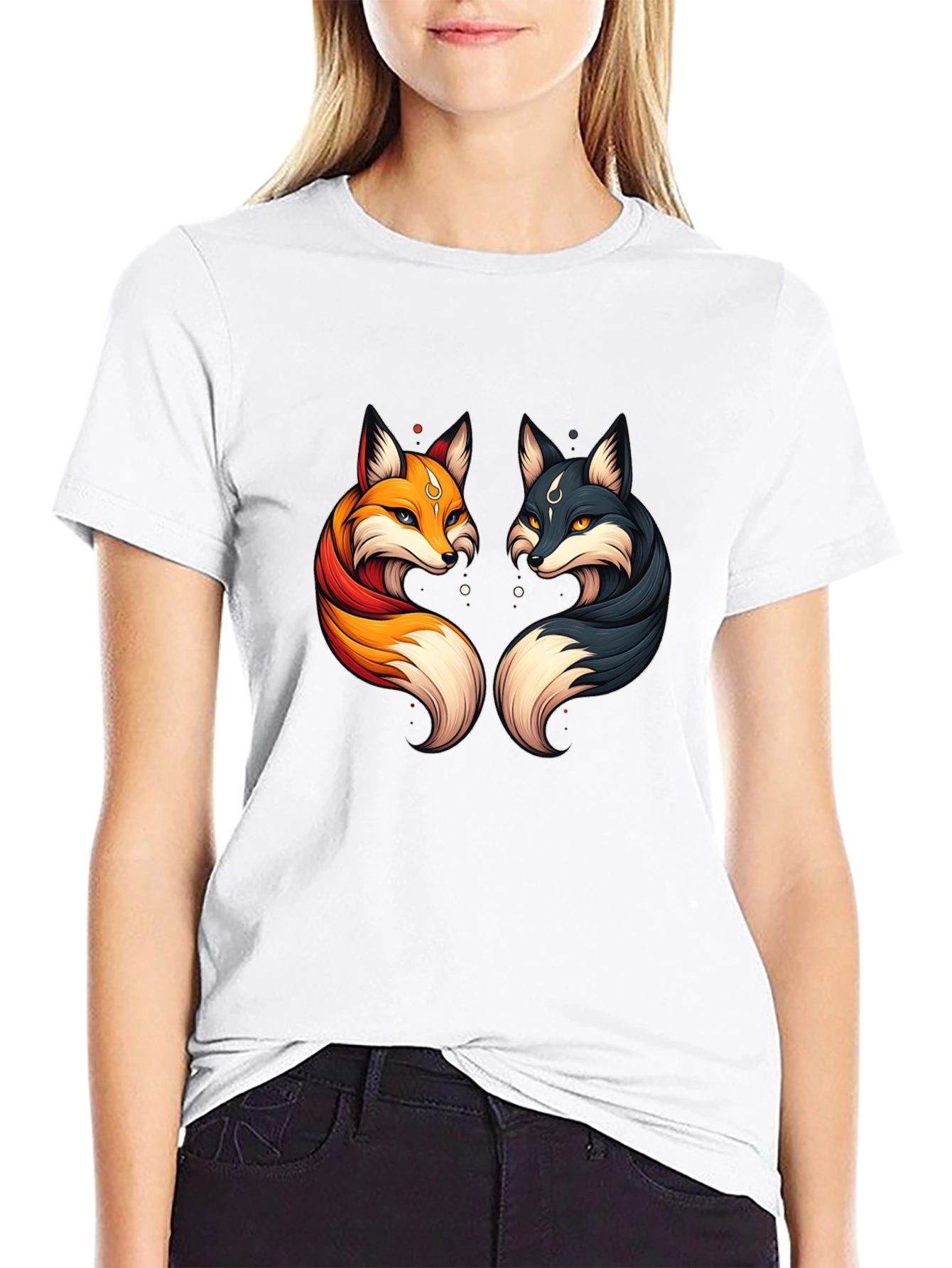 Yin Yang Foxes Graphic T-Shirt