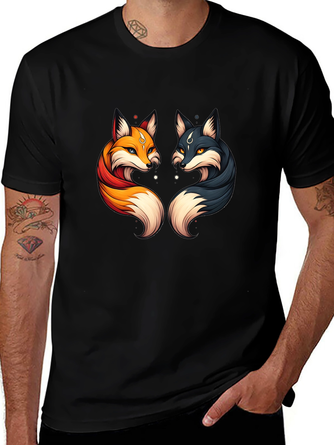 Yin Yang Foxes Graphic T-Shirt