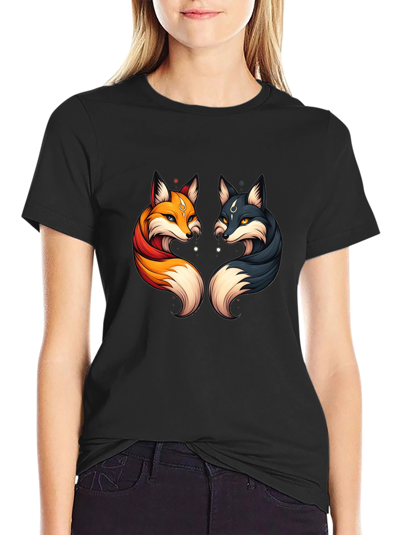 Yin Yang Foxes Graphic T-Shirt