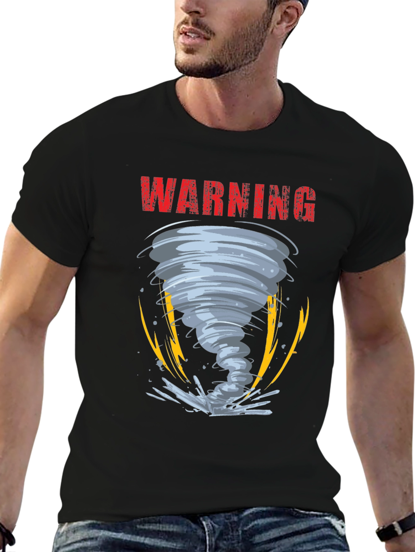 Warning Tornado Graphic Print Mens T-Shirt
