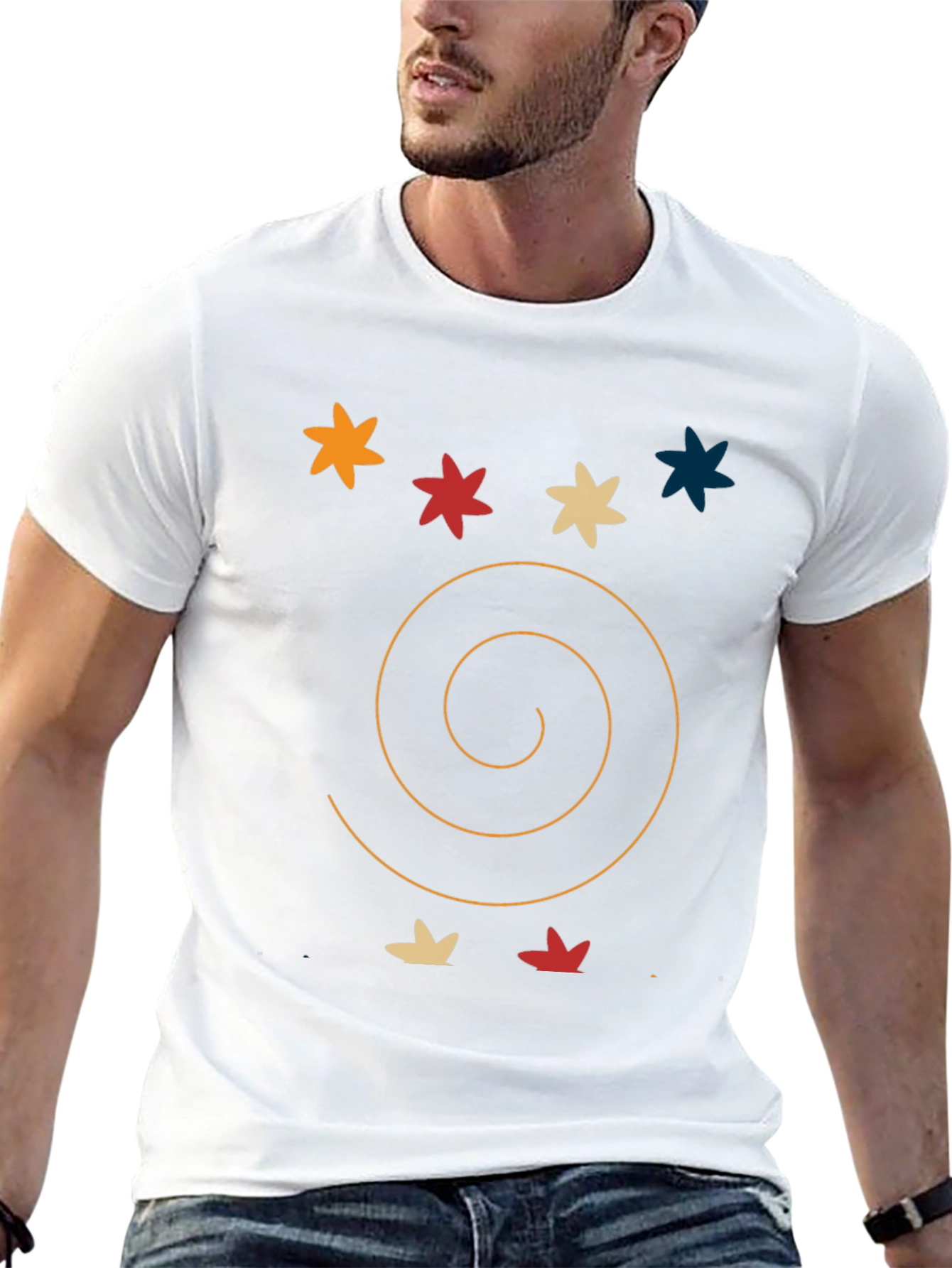 Abstract Graphic Tee: Star & Spiral Black T-Shirt