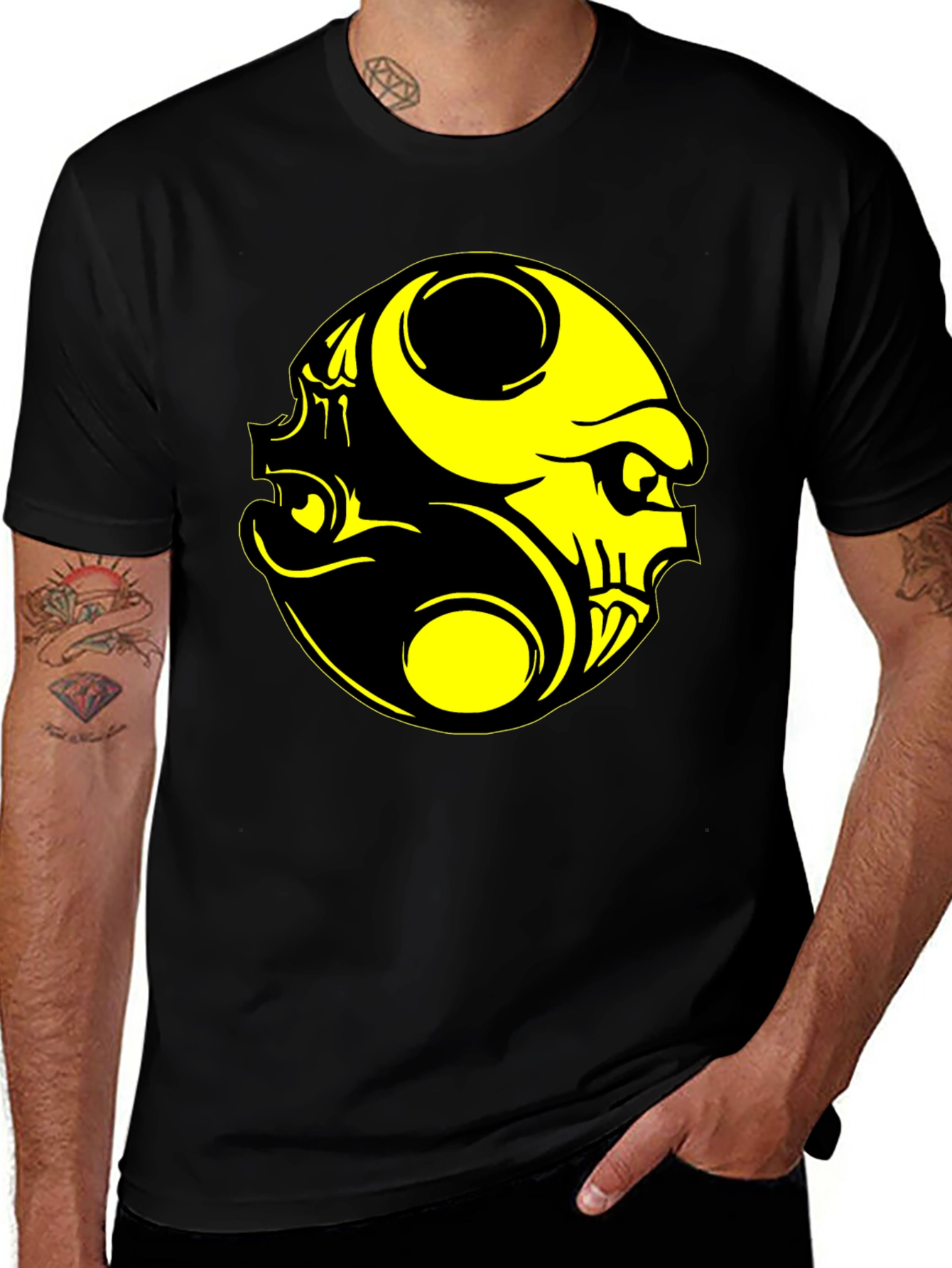 Yin Yang Skull Graphic Tee - Black