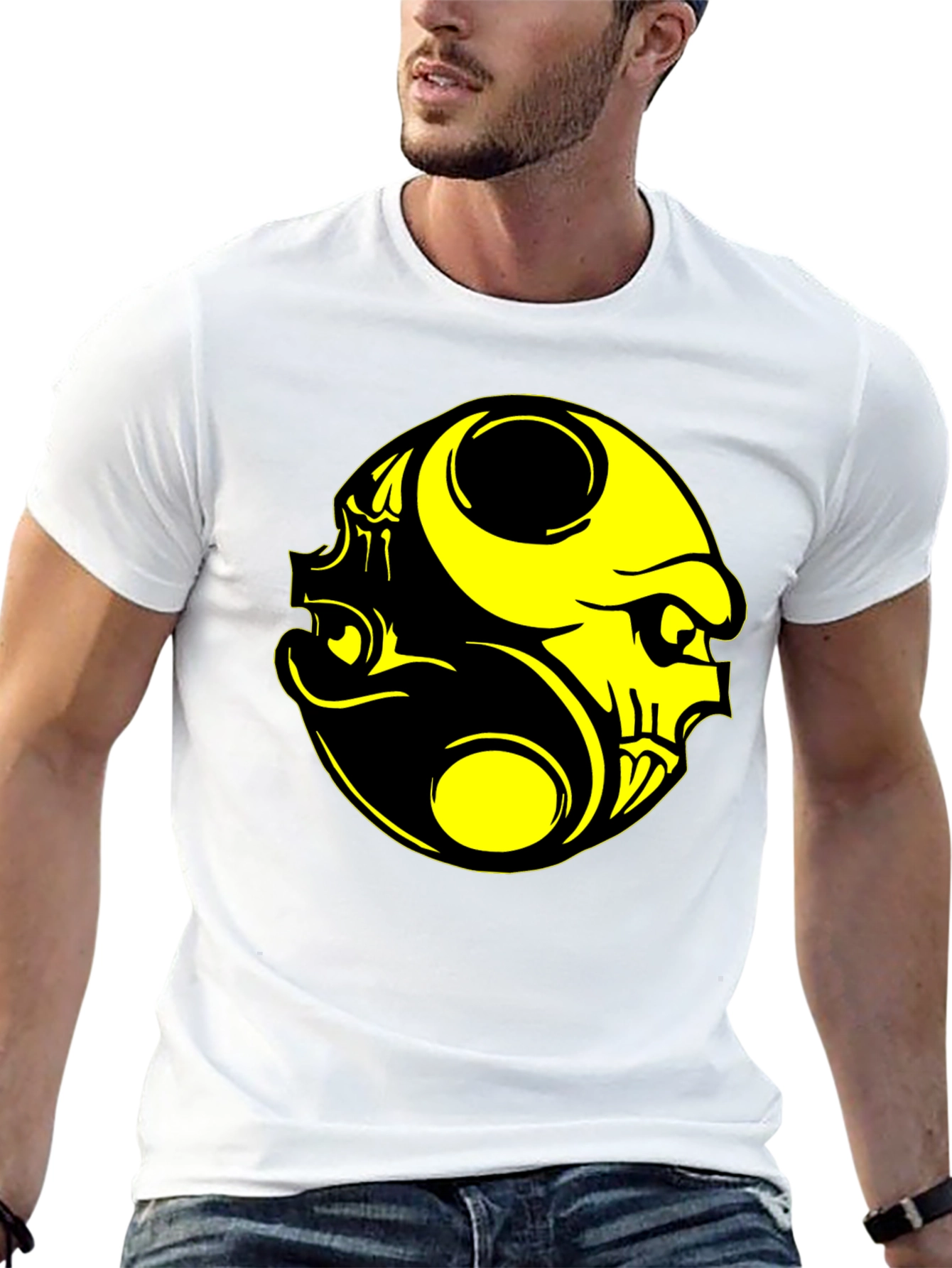 Yin Yang Skull Graphic Tee - Black