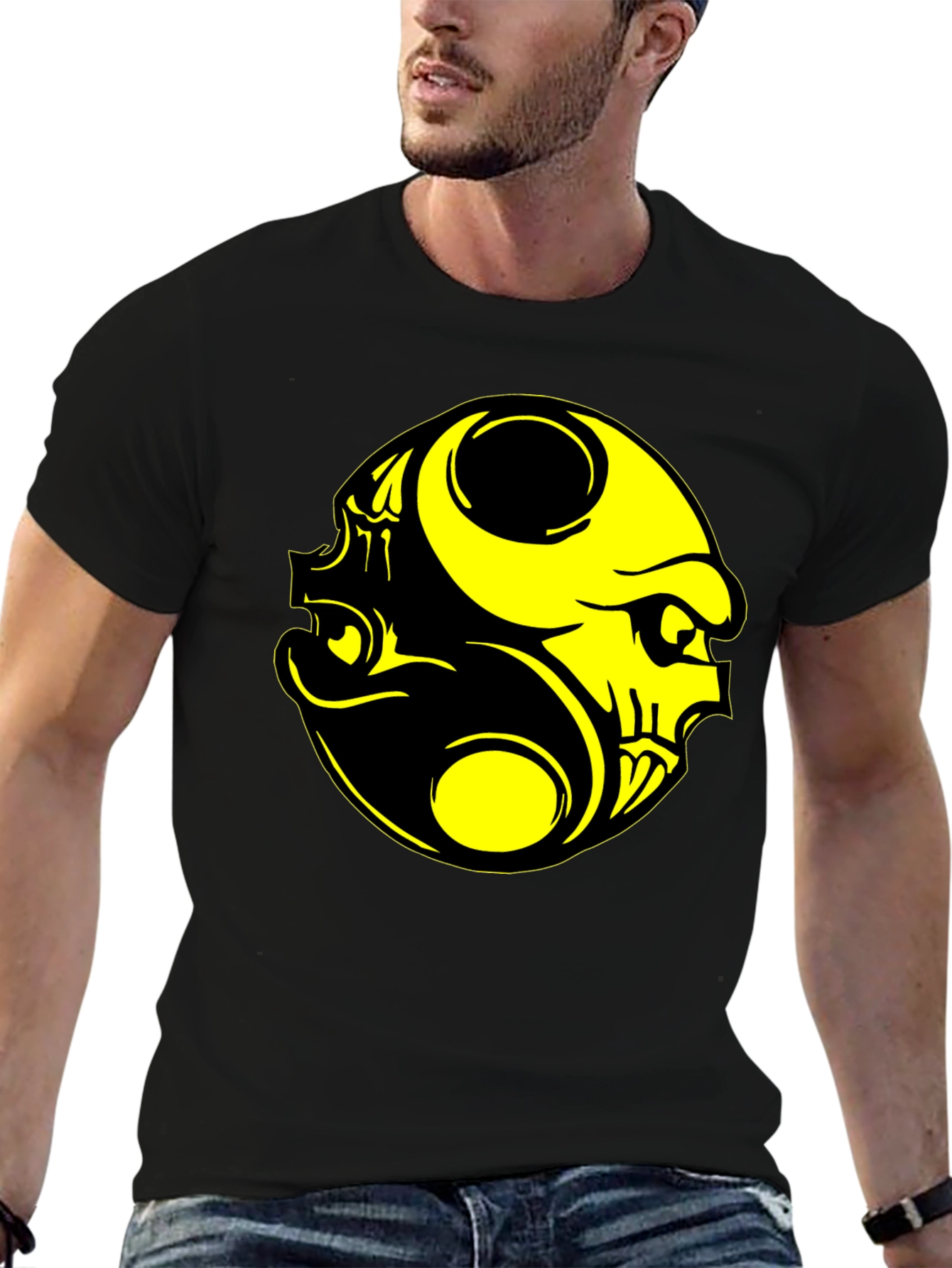 Yin Yang Skull Graphic Tee - Black