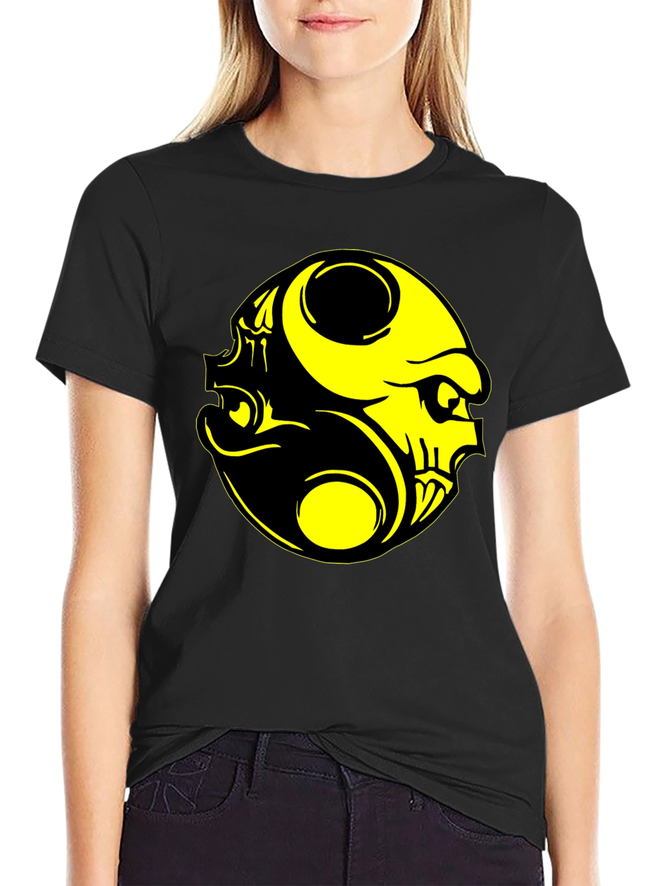 Yin Yang Skull Graphic Tee - Black