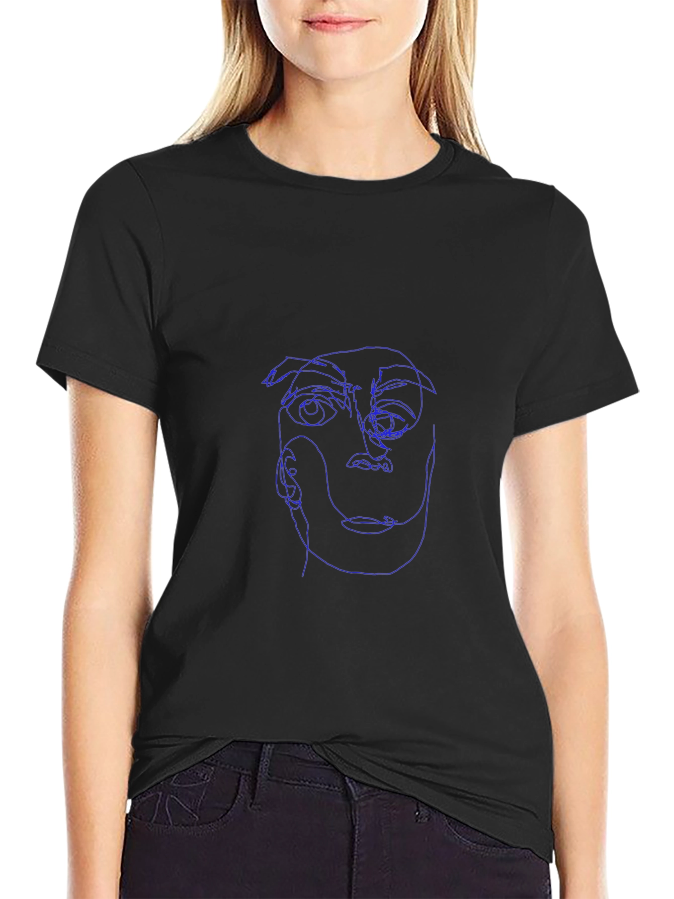 Abstract Face Line Art Black T-Shirt