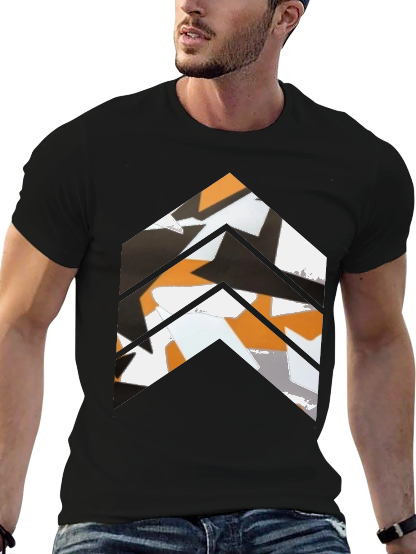 Abstract Chevron Graphic Tee - Black Casual Shirt