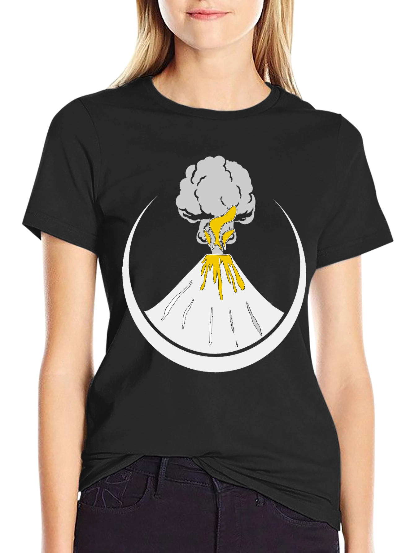 Volcano Eruption Graphic Print Tee - Black