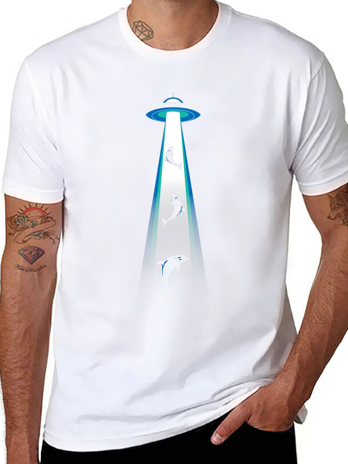 Alien Abduction Dolphin Black T-Shirt