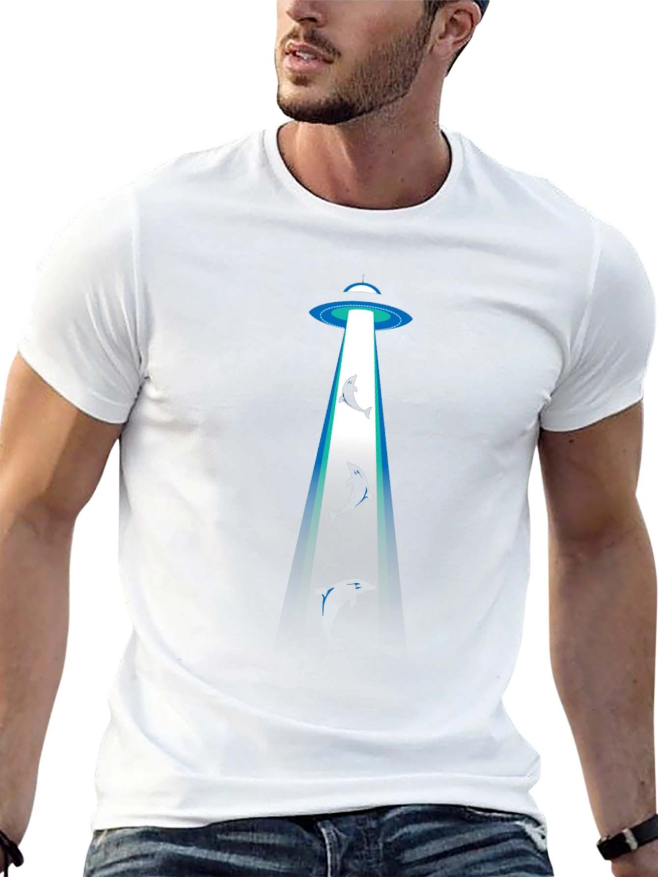 Alien Abduction Dolphin Black T-Shirt