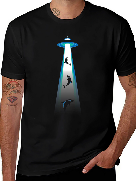 Alien Abduction Dolphin Black T-Shirt